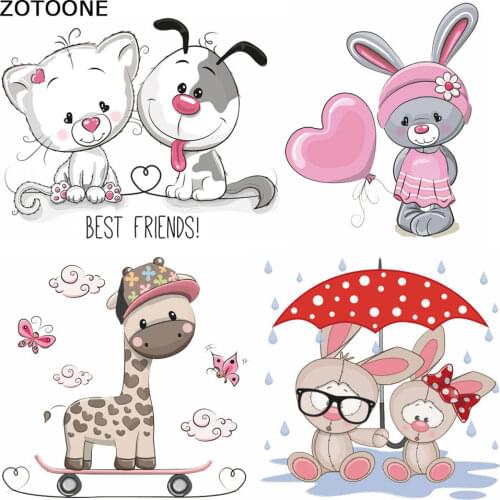 ZOTOONE Cute Cartoon Animal Iron on Appliques Stripe Stickers on Clothes DIY Heat Transfer Washable Application Thermo Stickers