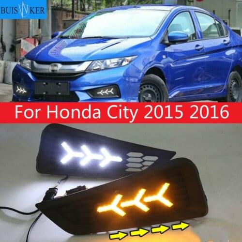 1set For Honda City 2015 2016 DRL Daytime Running Light DRL with Turn signal fog lamp Relay Daylight car styling