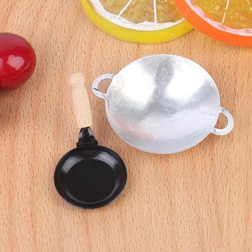 1Pc 1/12 Scale Miniature Simulation Wooden Handle Frying Pans Cooking Pot Cookware Kitchen Toys Accessories Dollhouse