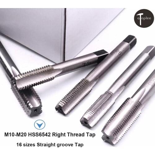 1PCS 16 Types M10 to M20 HSS6542 Right Hand Thread Tap Straight Fluted Screw Thread Metric Plug Hand Tap Drill Hand Tools
