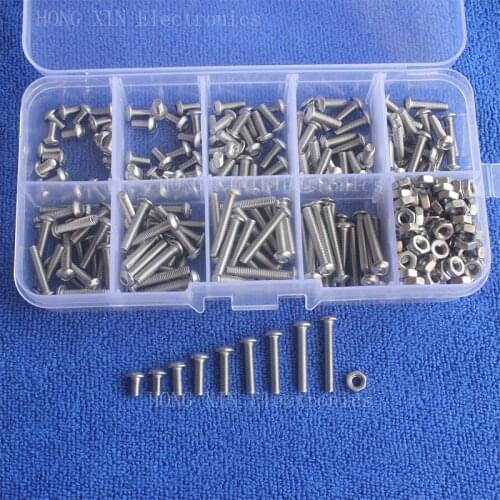 340pcs/Set M3 Stainless Steel SS304 Button Head Hex Socket Screw Bolt Nut Assortment Kit