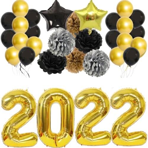 40 inch 2021 golden balloon set 10 inch paper flower ball latex ball set Christmas and New Year party decoration balloon set