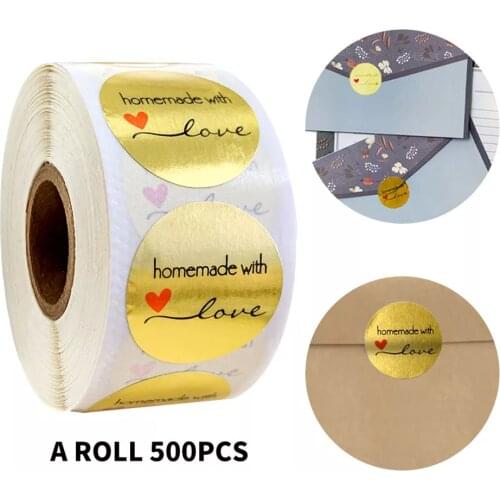 Round Gold Homemade With Love' Stickers Seal Labels Scrapbooking Stationery Stickers Handemade Food Seal Stickers 100-500pcs