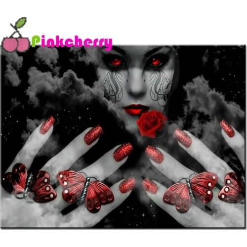 Diamond Embroidery Dark woman red rose butterfly DIY diamond painting Full Square/Round drill 5d diamond 3d cross stitch k1017