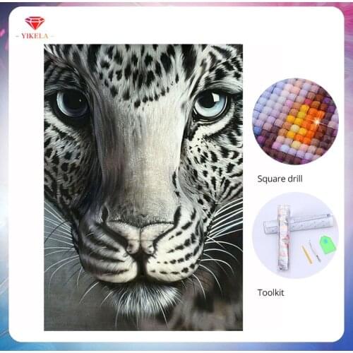 YIKELA DIY 5D Animal Diamond Painting Animal Square Diamond Leopard Face Mosaic Picture Stitch Embroidery Handmade Holiday Gift