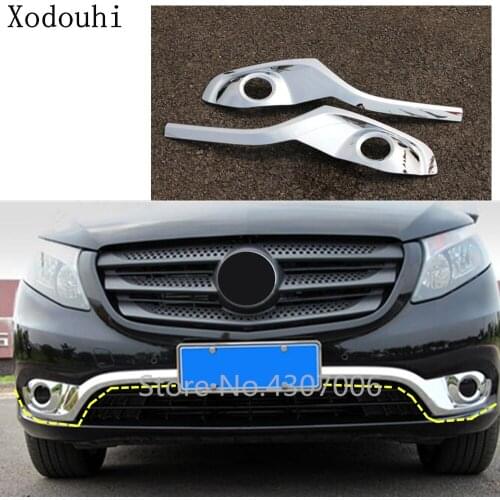 Car Styling Cover Detector ABS Chrome Front Fog Light Lamp Trim Frame 2pcs For Mercedes Benz Vito W447 2017 2018 2019