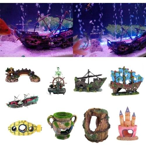Large Aquarium Decoration Boat Plactic Aquarium Ship Air Split Shipwreck Fish Tank Decor Wreck Sunk