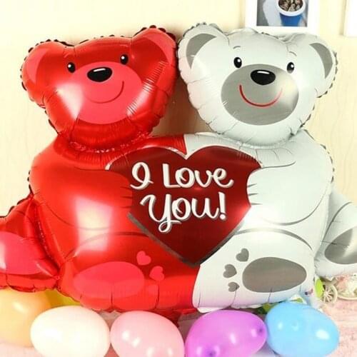 Big Double Bears Balloons Wedding Decorations Hug Heart I Love You Foil Balloons Childrens Birthday Party Valentines Day Decor