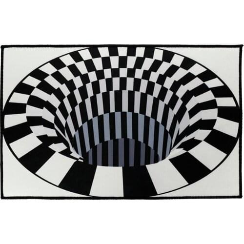 Household Decoration Bedroom Rugs Black White Grid Printing 3D Illusion Vortex Bottomless Hole Floor Carpet Antiskid HallwayMat