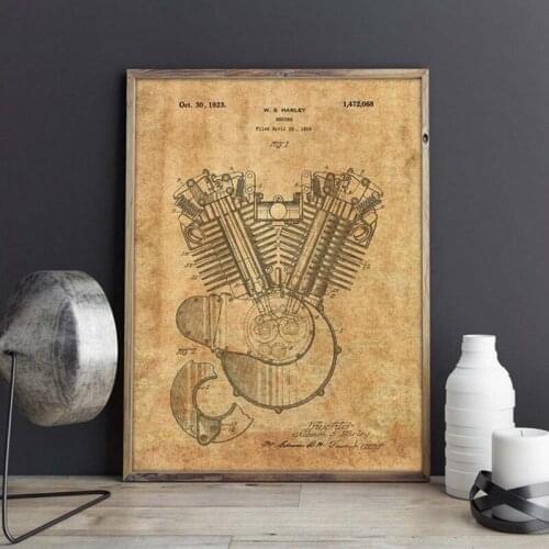 Harleys Engine 1919 patent,Motorcycle artwork,wall art , posters, room decor, print,blueprint, gift idea,wall Decorations