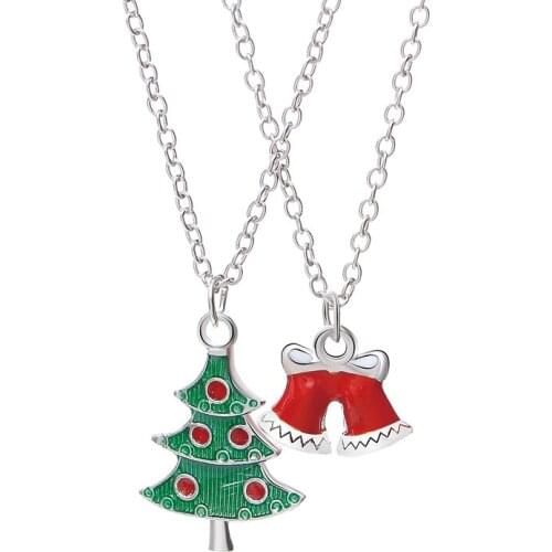 2020 Personality Christmas Theme Pendant Necklace Green Christmas Tree Red Christmas Bell Trend Jewelry Two-piece