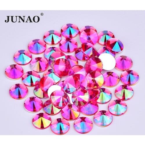 JUNAO 4 5 6 10mm Glitter Rose AB Rivoli Rhinestone Round Flat Back Crystal Stone Non Hotfix Acrylic Strass Gems for DIY Crafts