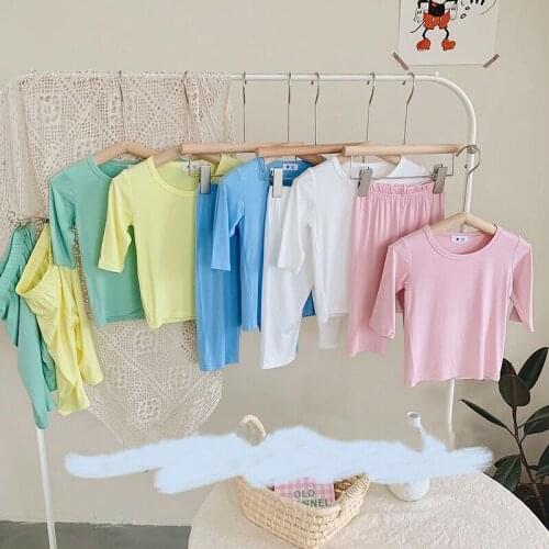 Children Clothes Set 2021 New Summer Girls Home Clothing Thin Modal Boys T shirt+Pants 2 Pcs Set DT437