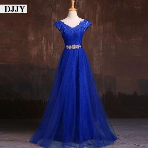 Sleeveless Lace Formal Dress Royal Blue Evening Dress A-Line Prom Party Dress Crystal Evening Gown Vestido de Festa