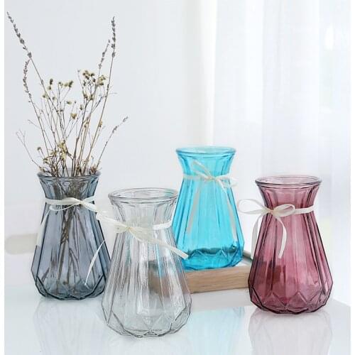 Small Glass Vase Transparent Hydroponic Rich Bamboo Lily Striped Vase Home Living Room Flower Arrangement