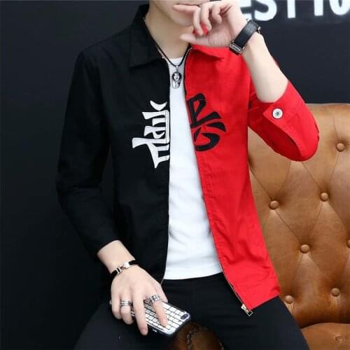 Spring 2019 Black and Red Denim Jacket Men Zipper Casual Hip Hop Jeans Jacket Homme Streetwear Bomber Coat Windbreaker