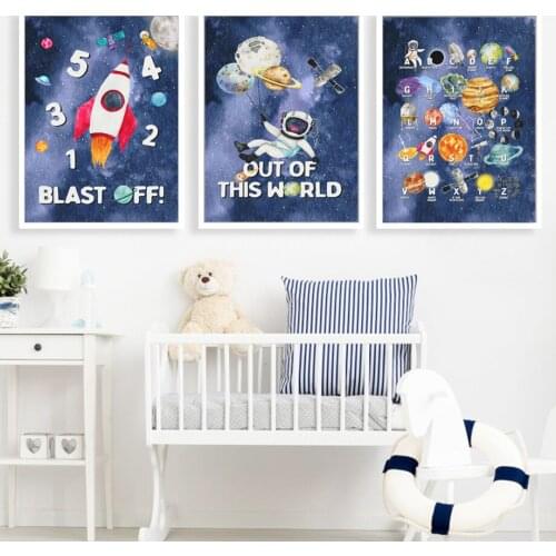Space Astronaut Satellite Planet Number Rocket Wall Art Canvas Painting Nordic Posters And Prints Wall Pictures Kids Room Decor