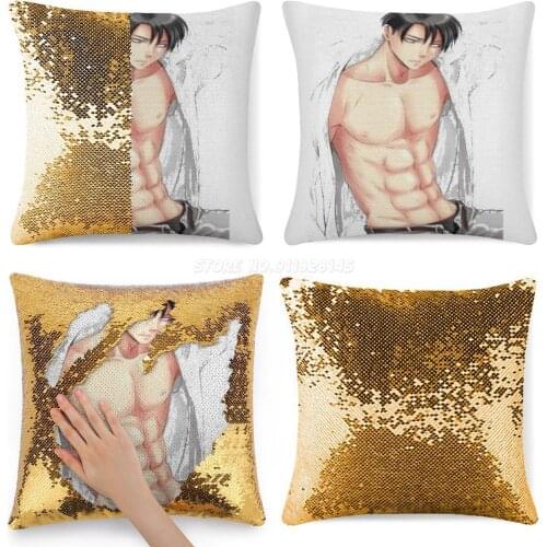 The Attack of The Titans Sequin Pillowcase Throw Pillow Case 40cmX40cm Attack of The Titans Livai Ackerman