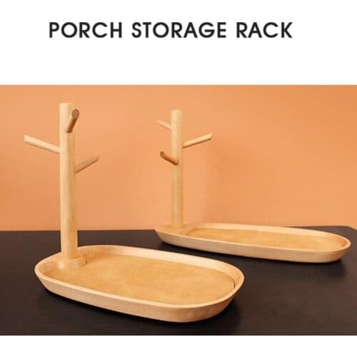 Jewelry Organizer Tree Tray Necklace Holder Rack Wooden Display Shelf Plate Earring Bracelet Watch Key Stand for Entryway