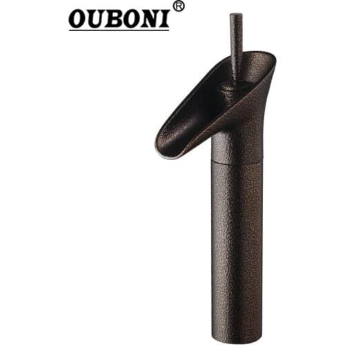 OUBONI Vintage Novelty Roman Bronze Wine Glass Art Bath Decor Water Vessel Waterfall Bathroom Basin Faucet Sink Mixer Tap