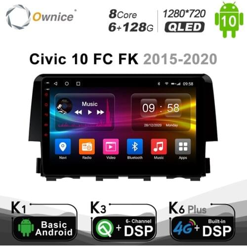 Ownice Octa Core Android 10.0 Car DVD GPS Navigation for Honda Civic 10 FC FK 2015 - 2020 4G SPDIF DAB+ DVR Carplay 6G+128G