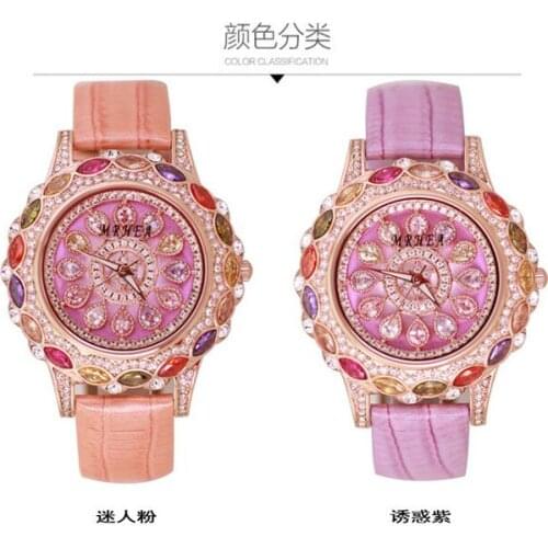 Genuie MRHEA Color fashion female watch large dial diamond hollow petal flower belt trend gradient