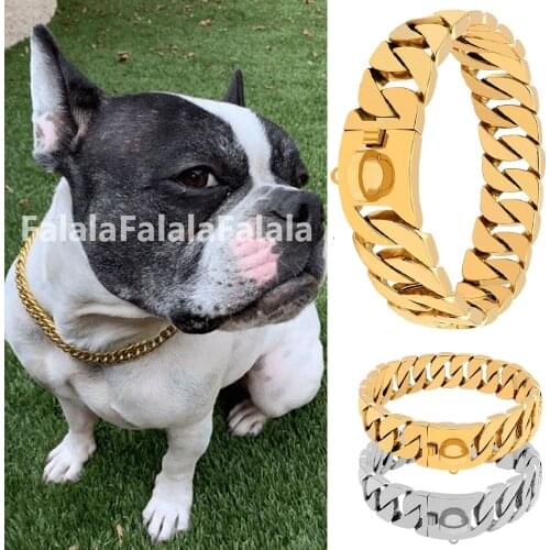 Strong Metal Dog Chain Collars Stainless Steel Pet Training Choke Collar For Large Dogs Pitbull Bulldog Silver Gold Show Collar