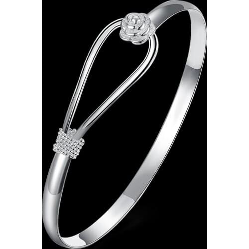 Christmas gifts hot new 925 Sterling Silver fine elegant flower bangle for Women adjustable Jewelry Fashion Party wedding