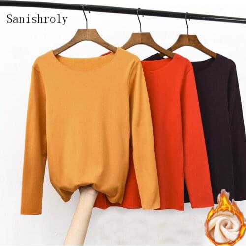 Sanishroly Autumn Winter Women No trace T-Shirts Tee Warm Thick Velvet T Shirt Female Long Sleeve Shirt Tops Plus Size 2XL SE666
