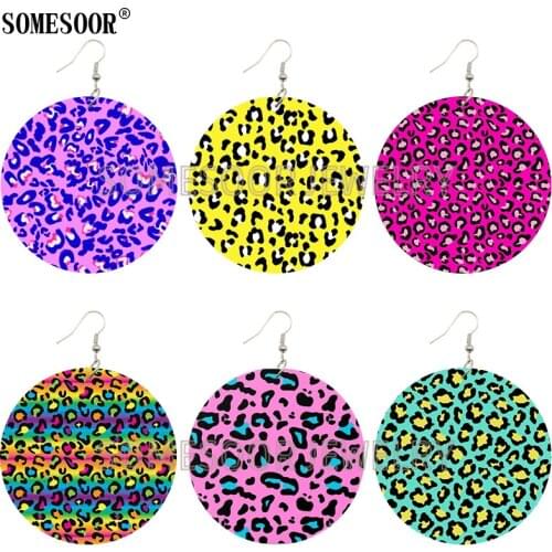 SOMESOOR Jewelry 2021 New Pattern Leopard Spot Wooden Double Sides Printing Drop Dangle Fashion Cute Earrings For Women