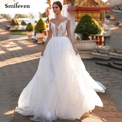 Smileven Princess Wedding Dress A Line With Nude Neck Appliques Bridal Gowns Backless Vestido De noiva Custom Made