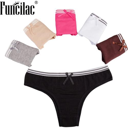 FUNCILAC Woman Underwear Cotton Thong Seamless Panties Sexy Strings Womens Lingerie Tangas Underpants Boyshorts 5pcs/lot