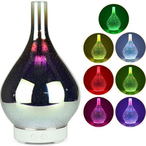 Glass Aromatherapy Air Humidifier with 7 Color Led Night Light 3D Firework Aroma Essential Oil Diffuser Mist Maker Ultrasonic Hu