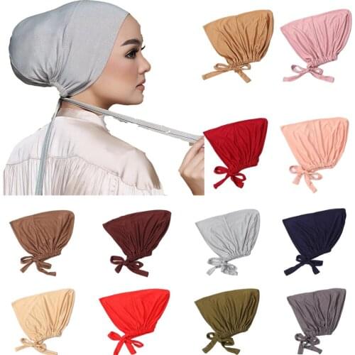 Unbderscarf Turban Women Muslim Hijab Bone Bonnet Chemo Cap Elastic Lace Up Ninja Inner Hat Islamic Head Scarf Wrap Beanies Arab