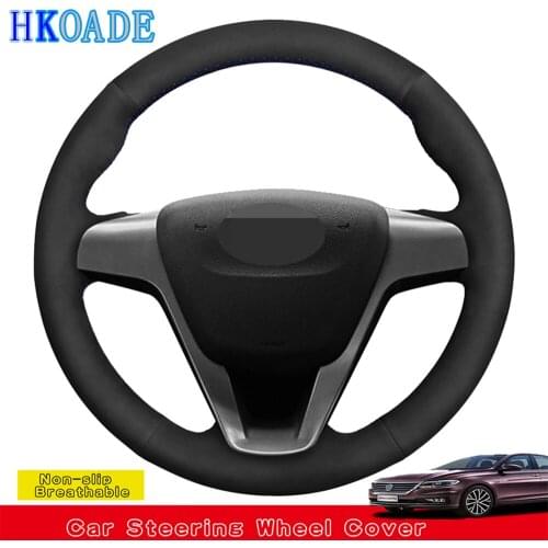 HKOADE Hand-stitched Black Hige Soft Suede Non-slip Comfortable Breathable Car Steering Wheel Cover for Lada Vesta 2015-2019