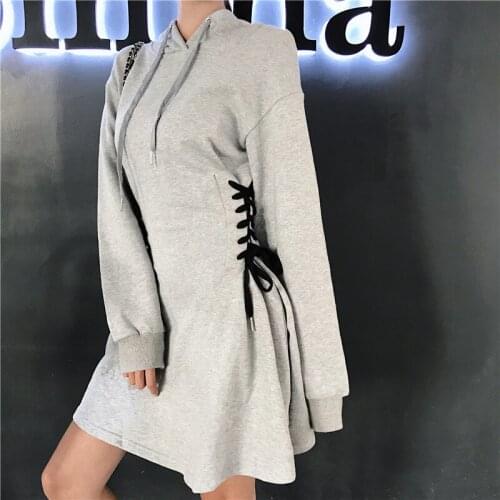 Autumn Tracksuit Dress Y2k Lace Up Bow Waist Slim Hooded Woman New Harajuku Fitness Sweatshirt Sport Dresses Female Elegant Tops