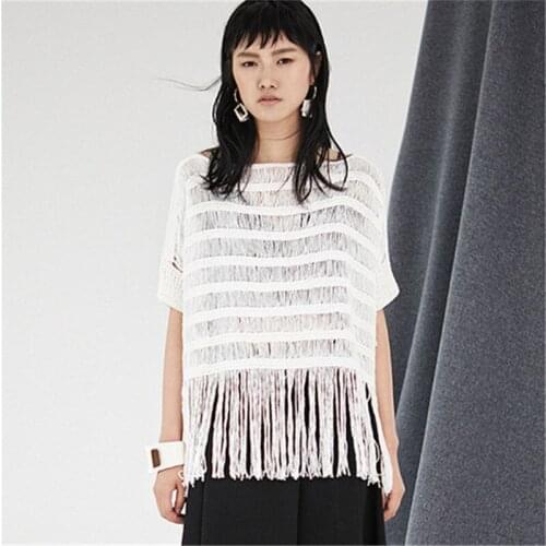 100% hand made pure cotton Oneck thin knit women fashion solid tassel short pullover sweater black 4color customized