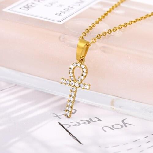 Iced Out Zircon Crystal Choker Necklaces For Women Cross Pendant Necklace Adjustable Gold Chain Collares Bijoux Femme