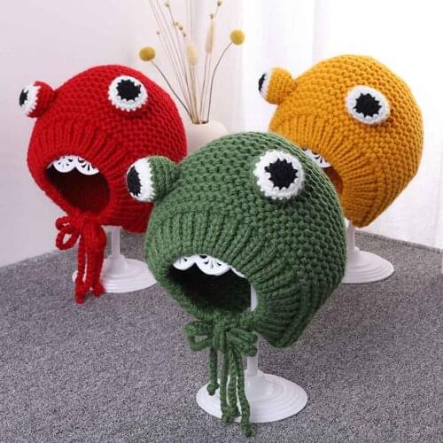 Winter Skullies Cute For Kids Frog Hat Crochet Knitted Hat Childrens Beanie Hats Cap Warm Baby Boy Girls Gift Hip-hop Cap