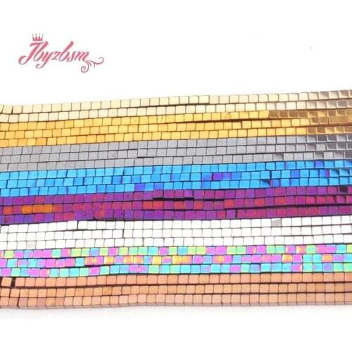 1x1mm Natural Cube Square Blue/Black/Rainbow/Green Hematite Stone Beads Strand 15" For DIY Necklace Jewelry Making,Free Shipping
