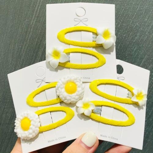 2Pcs/Set Girls Floral Flowers Thread Cloth Hairpins Children Sweet Hair Clip Barrettes Headband Kids Hair Accessories