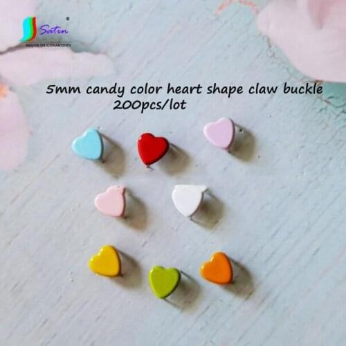 200pcs DIY 5mm Candy Color Heart Shape Claw Button Handmand BJD OB Boll Toy Clothes Shoes Dress Claw Button