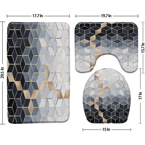 Color Gradient Geometry Bath Mat 3pcs Set Floor Mat U-Shaped Pad Bathroom Rug Carpet Anti Slip Toilet Cover Bathroom Products