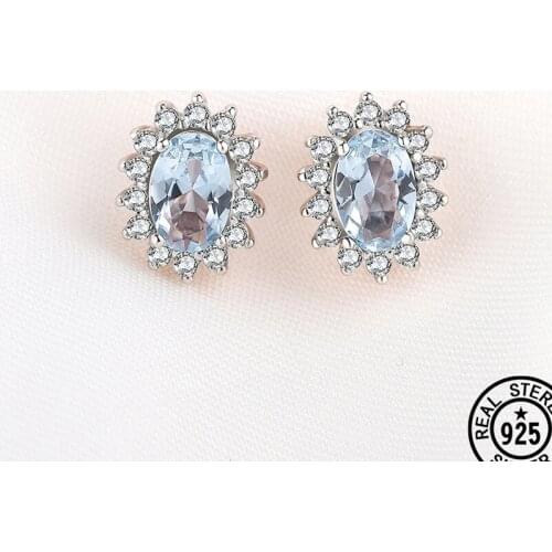 925 Sterling Silver Diana Earrings Gemstone Blue Topaz Luxury Rose Gold Plated Ear Stud For Women Wedding Promise Fine Jewelry
