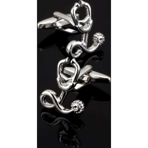 Free shipping, high quality silvery stethoscope cuff links, senior doctor dress design for mens and womens shirt cuff buttons