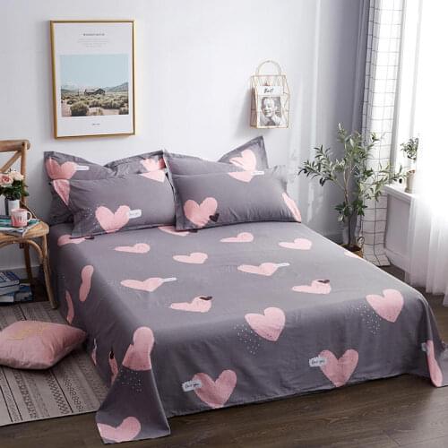 Bonenjoy 1 pc 100%Cotton Bed Sheet Single Size Kids Bed Linen Pure Cotton Heart Printed Double Top King Sheets (no pillowcase)