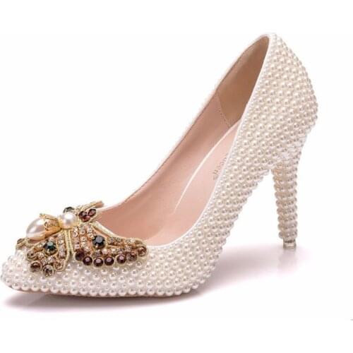 Designer Women Pumps wedding Party banquet PU Rhinestones Slip On 9.5CM Thin High Heels Pointed Toe Butterfly-knot women shoes