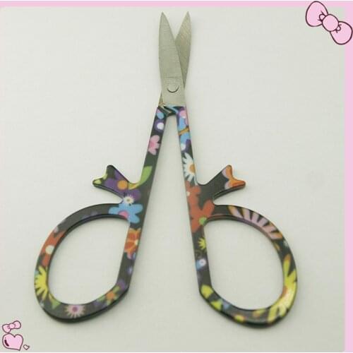 EasyNail 10pcs Black flower Pattern Scissor Manicure For Nails Eyebrow Nose Eyelash Cuticle Scissors Curved Makeup Tools