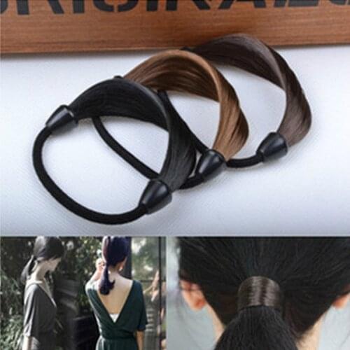 Elastic band made of hair Simulation Wig Head Rope Fashion Wig Hair Circle Straight Hair Tie Ponytail High Elastic Hair Rope