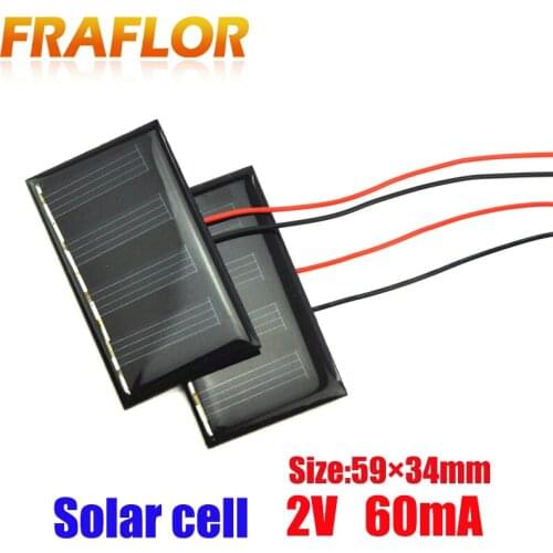 Fraflor 2V 60mA 2Pcs/Lot Solar Polycrystalline Silicon Cell Panels Portable Solar Power Panneau Solaire DIY battery 59*34*3mm